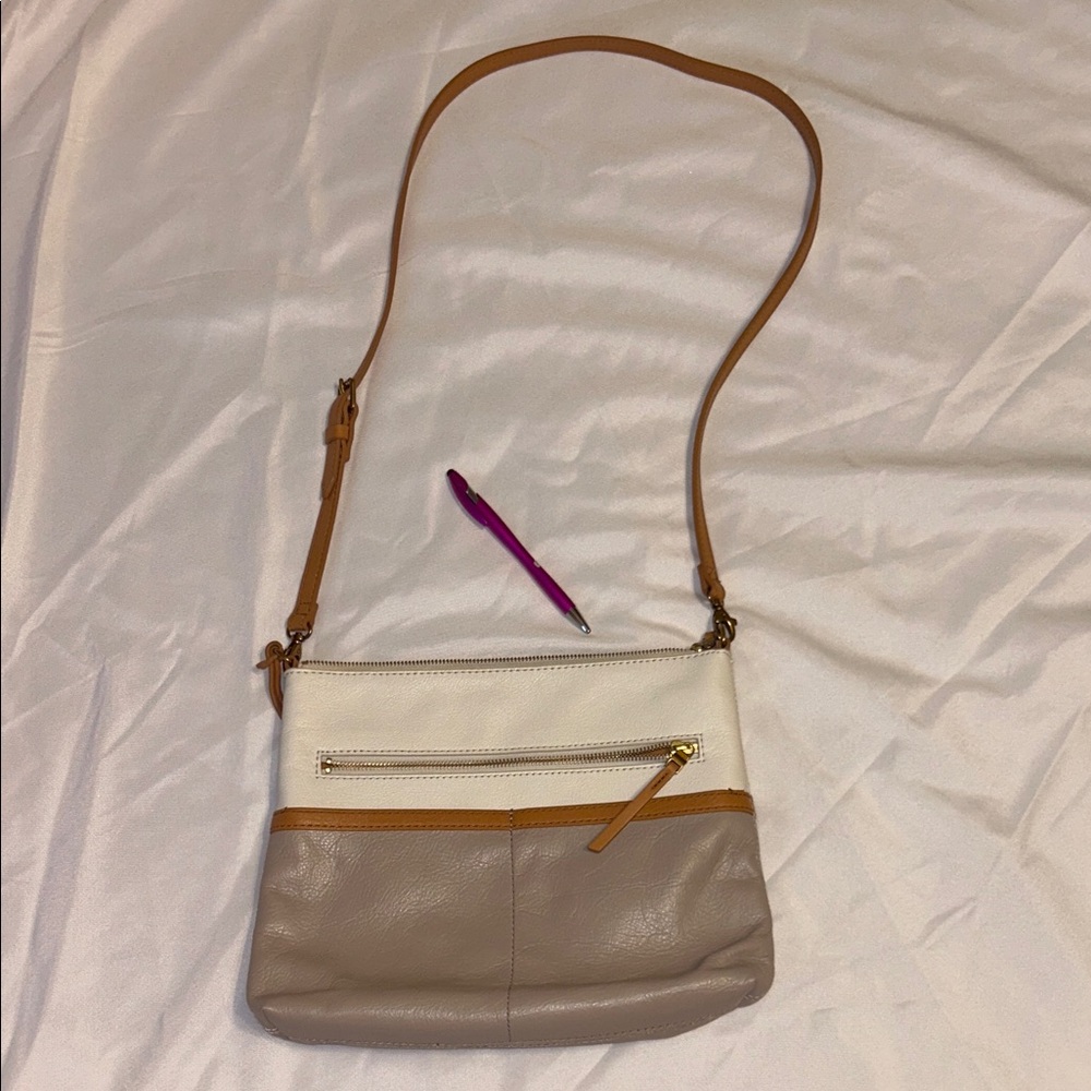 Fossil Tan and Cream Crossbody Bag